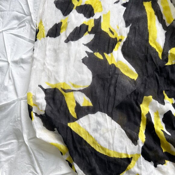 Express Vintage Floral Print Black White & Neon Yellow Fringed Lightweight Scarf - Picture 6 of 6